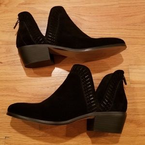 Vince Camuto Black Suede Laser Cut Booties